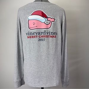 VINEYARD Vines Women’s Long Sleeve Santa Whale Pocket T-shirt in Grey Size L